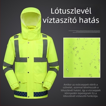 Fluorozöld 300D Oxford PU bevonat esőkabát és esőnadrág szett – kültéri feladatokra, elkülöníthető készlet