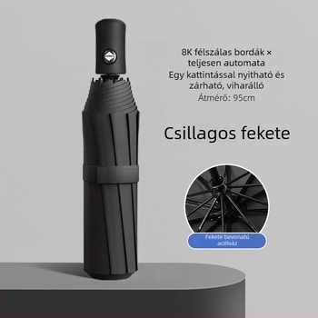 Teljesen automata fekete vinil UV-védelmes háromszor összecsukható esernyő