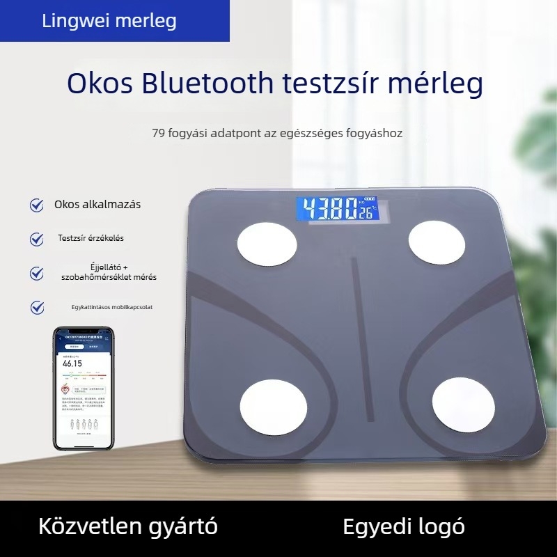 Bluetooth testsúly- és testzsírmérés skála üvegfelülettel – elektronikus mérleg