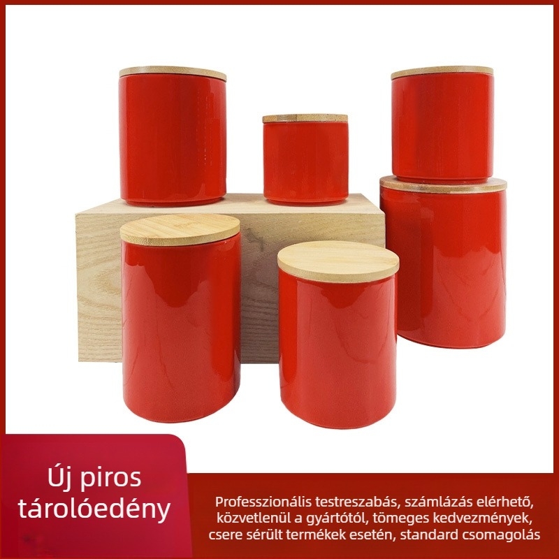 Skandináv stílusú piros kerámia légmentesen záródó konyhai tárolóedény gabonákhoz, kávéhoz és teához, 800–1000 ml