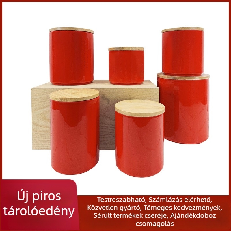 Skandináv stílusú piros kerámia légmentesen záródó konyhai tárolóedény gabonákhoz, kávéhoz és teához, 800–1000 ml