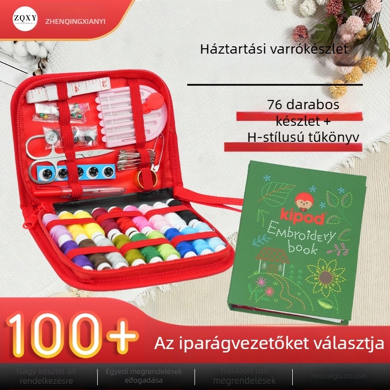 H-stílusú hímzőkönyv és hímzőtáska, tű- és cérnakeret, többfunkciós varrókészlet