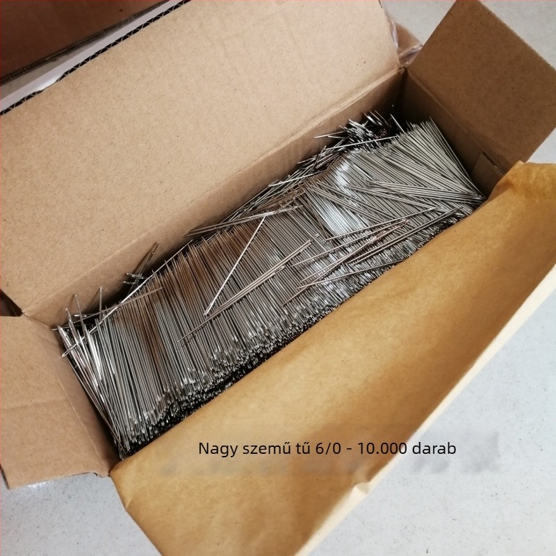 Ezüst végű nagy szemű kézi varró tűk, 10 000 darabos csomag, C1; 7/0 hosszú szemű tű; 6/0 nagy orrú tű; 5/0 nagy szemű tű