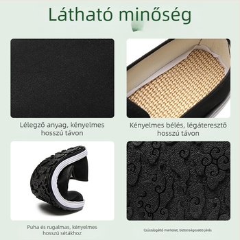Fekete vászoncipő, hagyományos régi pekingi kézműves, marhaín talppal és slip-on rugalmas nyílással
