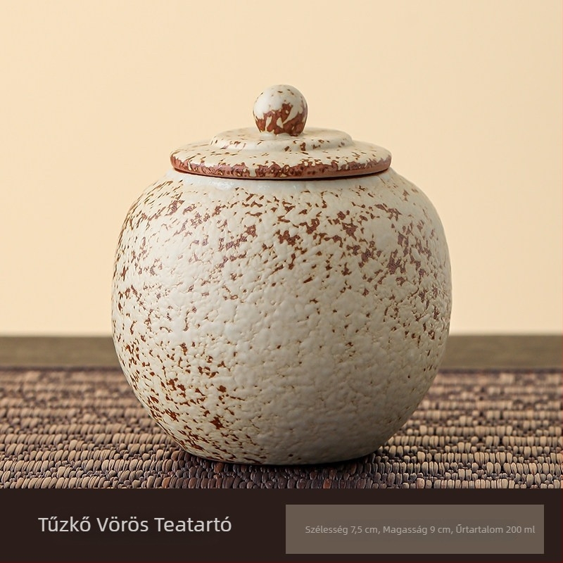 Retro vörös kerámia teás tároló zárható fedéllel, kis tárolóedény teához, Kung Fu tea kiegészítők