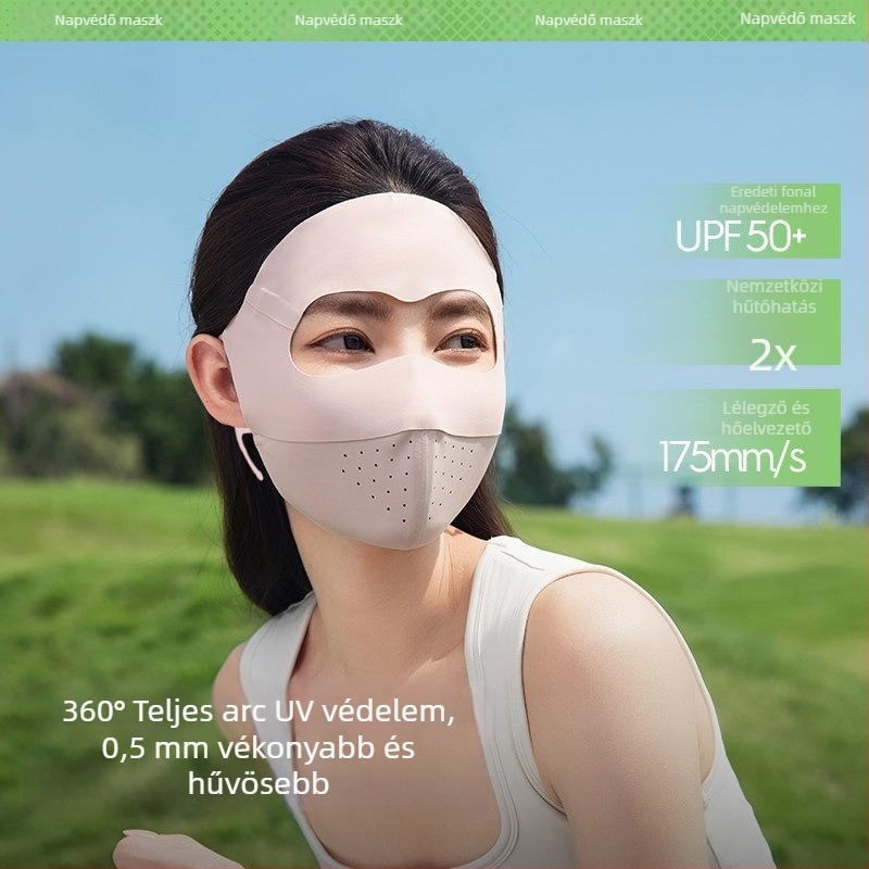 Hialuronsavval ellátott UV-védő teljes arcmask nőknek, lélegző ice silk anyag, varratmentes kerékpározáshoz