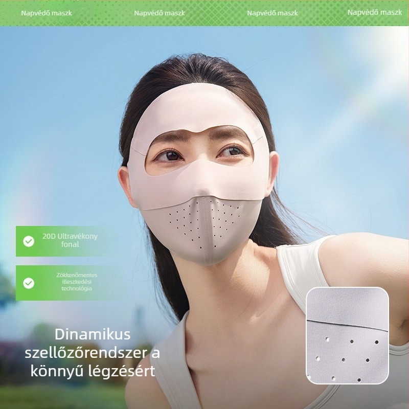 Hialuronsavval ellátott UV-védő teljes arcmask nőknek, lélegző ice silk anyag, varratmentes kerékpározáshoz