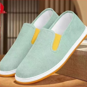Ősi Pekingi Corduroy vászoncipő Slip-On, lélegző, csúszásmentes talppal, férfiaknak