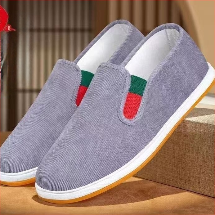 Ősi Pekingi Corduroy vászoncipő Slip-On, lélegző, csúszásmentes talppal, férfiaknak