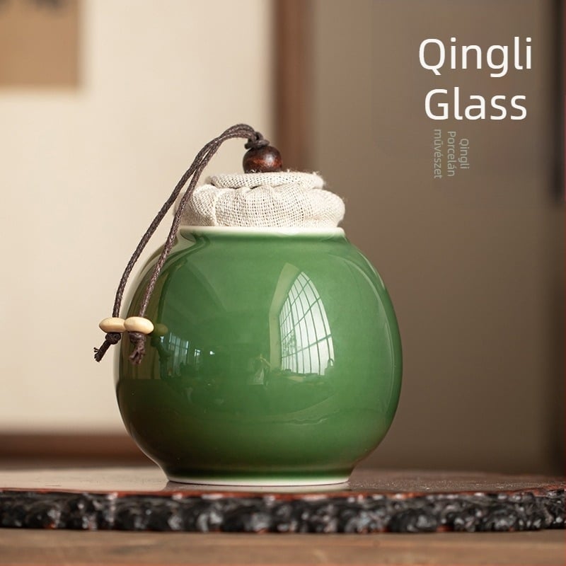 Kis kerek teafőttartó edény celadon glazúrral, japán stílusú Yue-kiln kerámia Gongfu teához