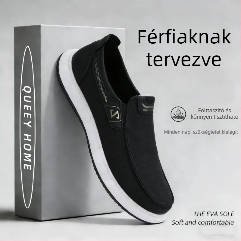 Férfi lélegző textilcipő, slip-on, mindennapi casual, alacsony talppal
