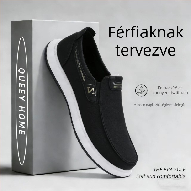 Férfi lélegző textilcipő, slip-on, mindennapi casual, alacsony talppal
