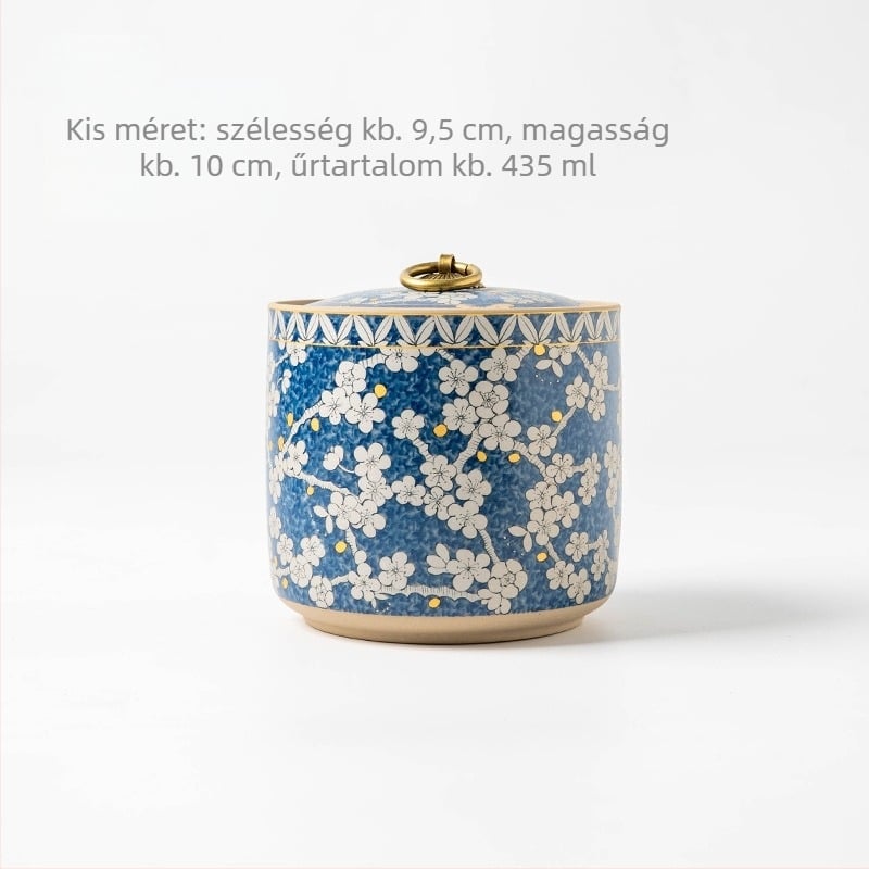 Kék‑fehér kerámias teás tartó légmentesen záró fedéllel, Pu'er, Longjing, fekete, zöld és fehér tea tárolására