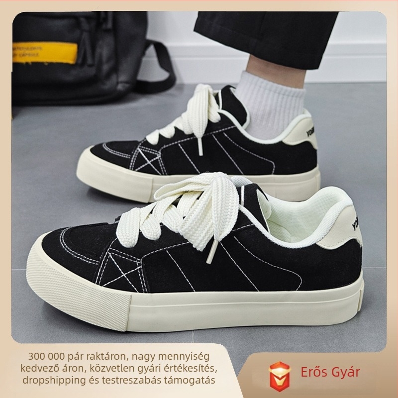 Férfi őszi-téli casual vastag talpú loaferok nubuk bőr és canvas anyagból, lélegző mindennapi sportcipők