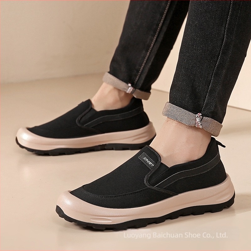 Férfi vászon slip-on mindennapi cipő, lélegző, könnyű, kényelmes.