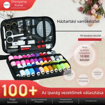 90 darabos hordozható varrókészlet otthonra és utazáshoz, varróeszközökkel és varrótároló dobozzal