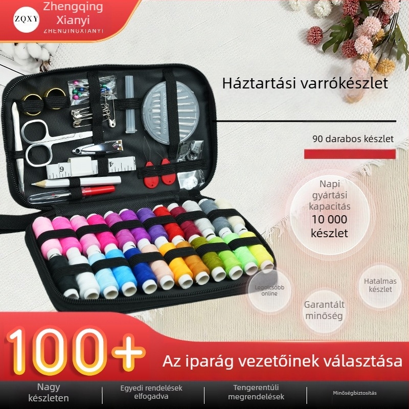 90 darabos hordozható varrókészlet otthonra és utazáshoz, varróeszközökkel és varrótároló dobozzal