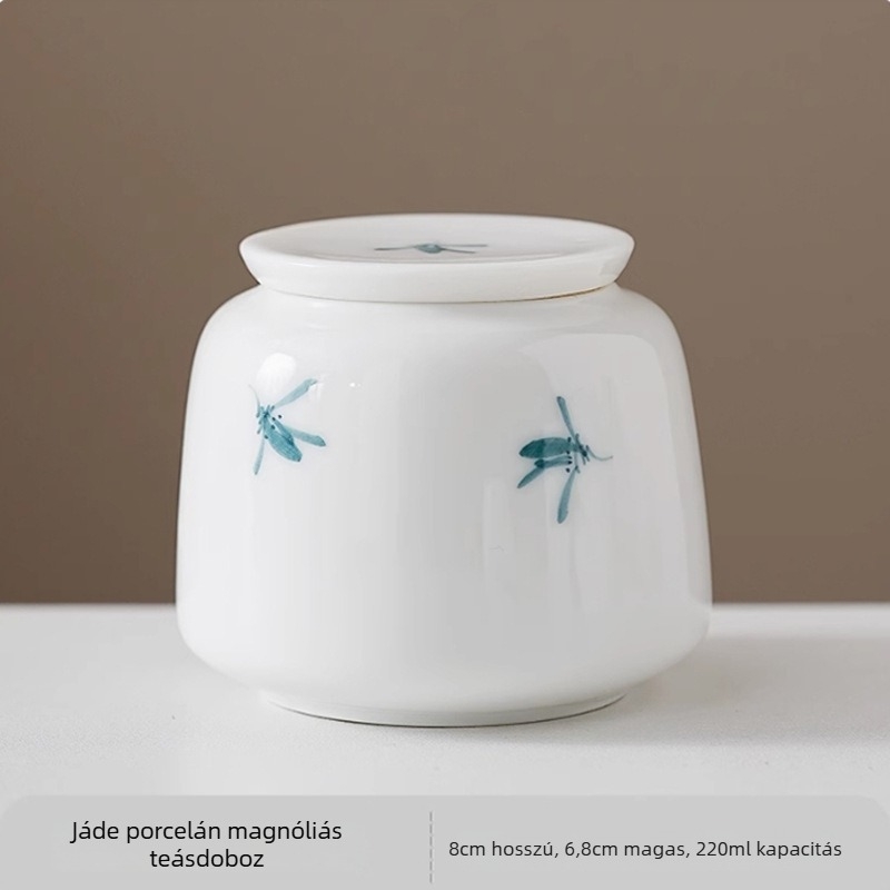Kézzel festett fehér porcelán teás doboz, kis méretű, nedvességálló zöld tea és Pu'er tea számára