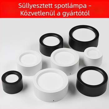 LED felületre szerelt downlight, nagy teljesítményű, fúrás nélküli, mennyezetre szerelt spotlámpa, fekete/fehér ház, 220V, 3000K-6000K, kerek