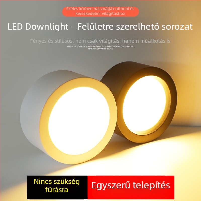 LED felületre szerelt downlight, nagy teljesítményű, fúrás nélküli, mennyezetre szerelt spotlámpa, fekete/fehér ház, 220V, 3000K-6000K, kerek