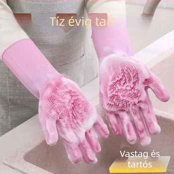 Szilikon mosogatós kesztyűk - vastagított, tartós otthoni használatra, tisztítás a konyhában, mosogatáshoz, mosáshoz és autóápoláshoz