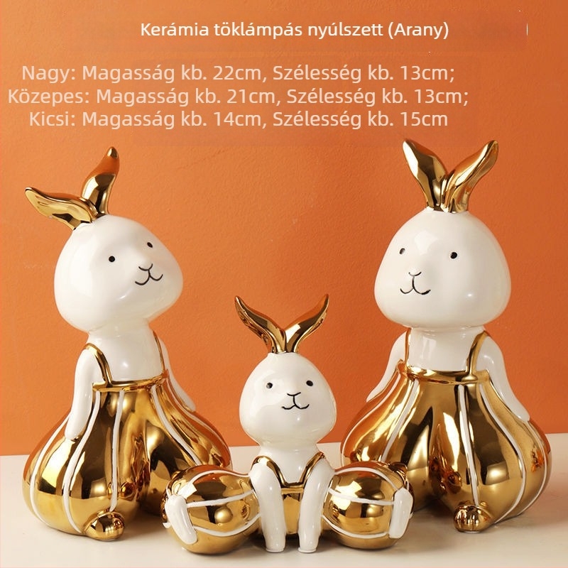 Fehér porcelánnyúl – karikatúra stílusú kerámiadekoráció a nappaliba