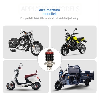 Motorkerékpár LED fejfény H4, nagy fényerősségű első lámpa, alumínium kivitelben, beépített acél ágyú
