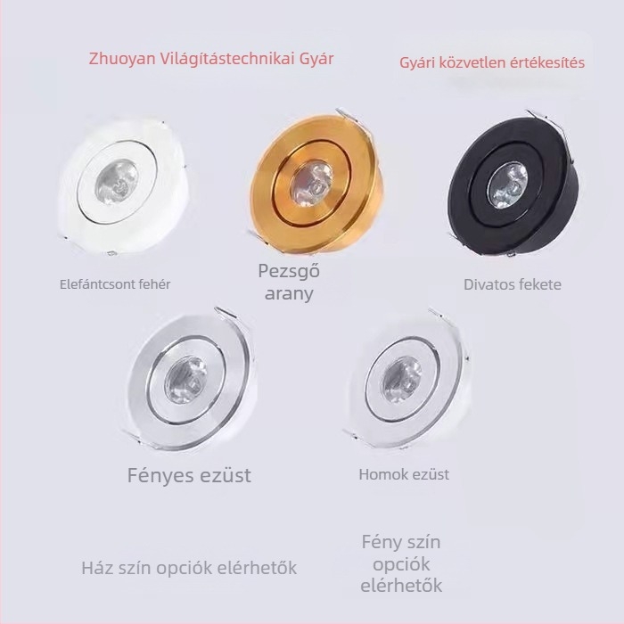 LED kisméretű spotlámpa borospince-szekrényhez, mennyezeti világítás, 1W, kivágás 4,5 cm (45 mm), bulls-eye fény, szabályozható fényerő, főfény nélkül