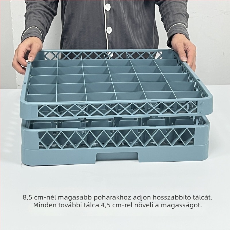 Műanyag pohárállvány keret és alapkosár bővítő kerettel, rekeszek 9/16/20/25/36/49