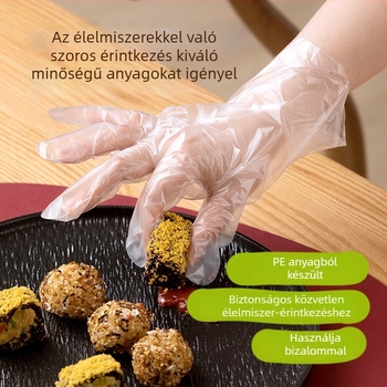 Camellia egyszer használatos kesztyűk, élelmiszer-minőségű, vastagított, háztartási és gyerekek számára, átlátszó, PE
