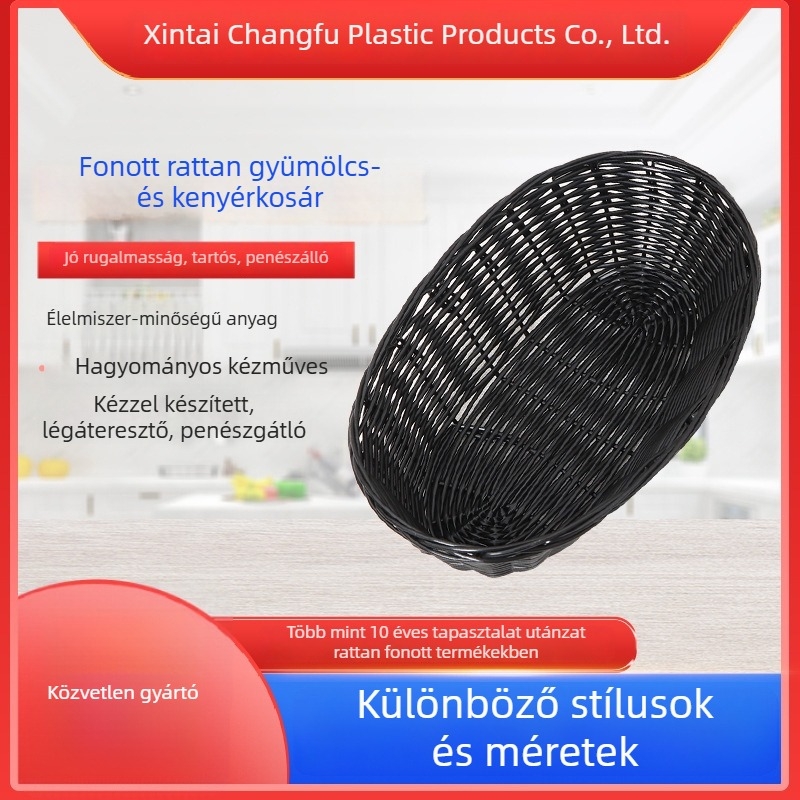Oval kenyértartó kosár imitált rattan fonással – nassolnivalók és gyümölcsök tárolására