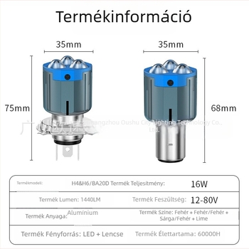 M30 motorkerékpár LED fényszóró, H4/H6 kompatibilis, P15D, fehér-sárga kettős színű világítás, 3570 LED spotlámpa
