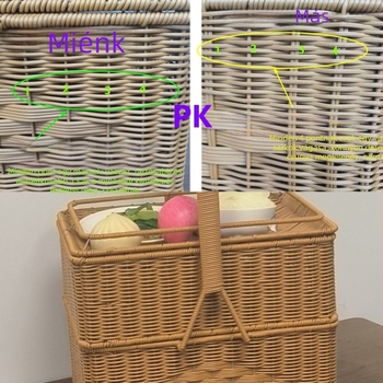 M112 Otthoni imakosár, kétszintes téglalap alakú kézben hordható piknikkosár, kézzel font ratánból