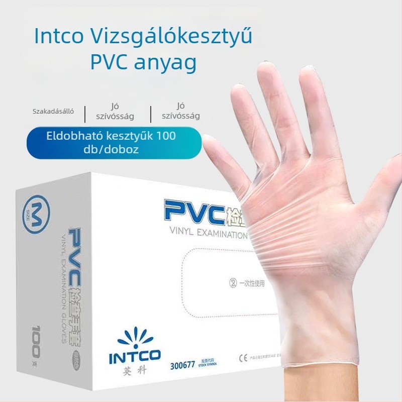 Yingke PVC egyszer használatos vizsgálati kesztyű, pormentes, 100 db, olajálló és csúszásmentes