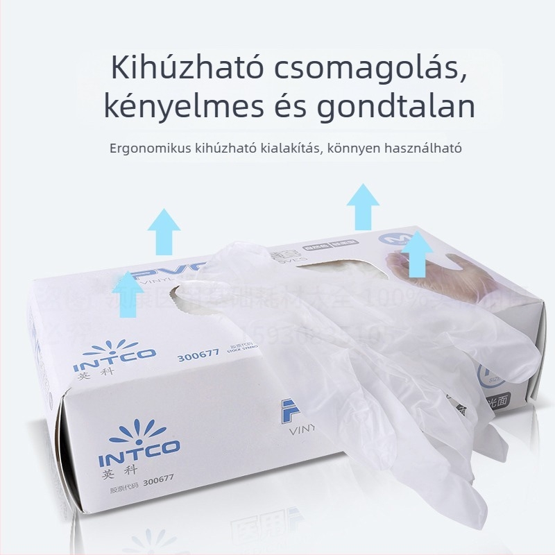 Yingke PVC egyszer használatos vizsgálati kesztyű, pormentes, 100 db, olajálló és csúszásmentes