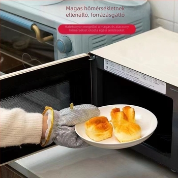 Acéldrótos mosogatókesztyű, hosszított kivitel, vízálló, hőszigetelő, vastagított, tartós háztartási használatra.