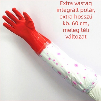 Vastagított, meleg latex kesztyűk mosogatáshoz és autómosáshoz, hosszított mandzsetta, fleece bélés, vízálló, tartós konyhai és háztartási feladatokra.
