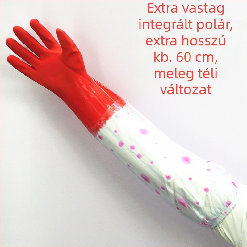 Vastagított, meleg latex kesztyűk mosogatáshoz és autómosáshoz, hosszított mandzsetta, fleece bélés, vízálló, tartós konyhai és háztartási feladatokra.