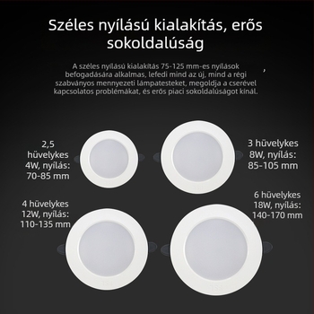 FSL LED beépíthető mennyezeti downlight, alumínium ház, 75 mm-es nyílás, 6500K hideg fehér, nappali