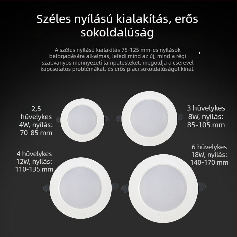 FSL LED beépíthető mennyezeti downlight, alumínium ház, 75 mm-es nyílás, 6500K hideg fehér, nappali