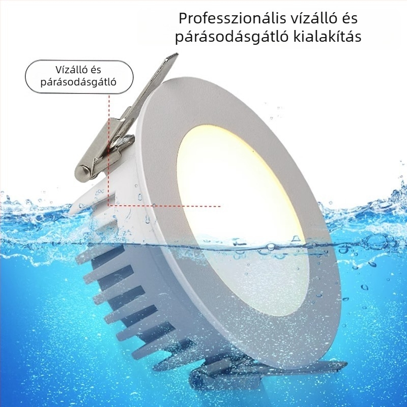 LED vízálló beépíthető mennyezeti lámpa fürdőszobába és konyhába, anti-fog és anti-glare, 6–10W, 4000K