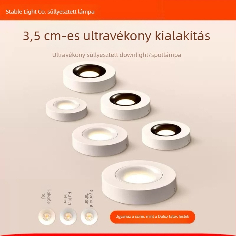 Szupervékony kör alakú felületre szerelt downlight nappali és étkezőhöz, COB LED, 3000K meleg fehér, 16–20W, intelligens vezérlés