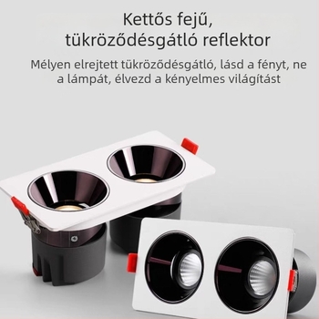 Kétfejű beépített downlight, négyszögletes rácsos kialakítás, mély csésze anti-sugárzás