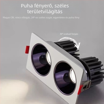 Kétfejű beépített downlight, négyszögletes rácsos kialakítás, mély csésze anti-sugárzás