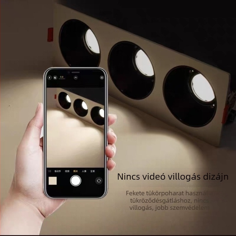 Kétfejű beépített downlight, négyszögletes rácsos kialakítás, mély csésze anti-sugárzás