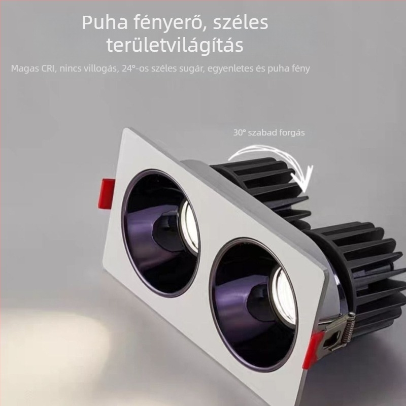 Kétfejű beépített downlight, négyszögletes rácsos kialakítás, mély csésze anti-sugárzás