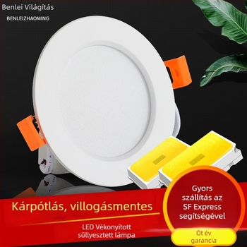Ultra vékony LED beépített mennyezeti lámpa, alumínium ötvözetből, kör alakú, reflexió- és párásodás elleni funkcióval, 220V, 3000–6000K, nyílás mérete 75–170 mm, teljes méret 98–185 mm