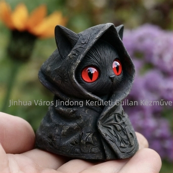 Halloween macska kalapban – gyanta figura
