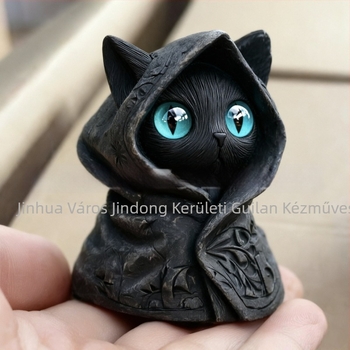 Halloween macska kalapban – gyanta figura