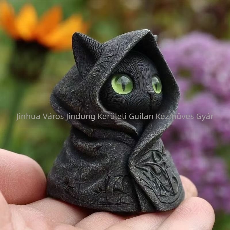 Halloween macska kalapban – gyanta figura